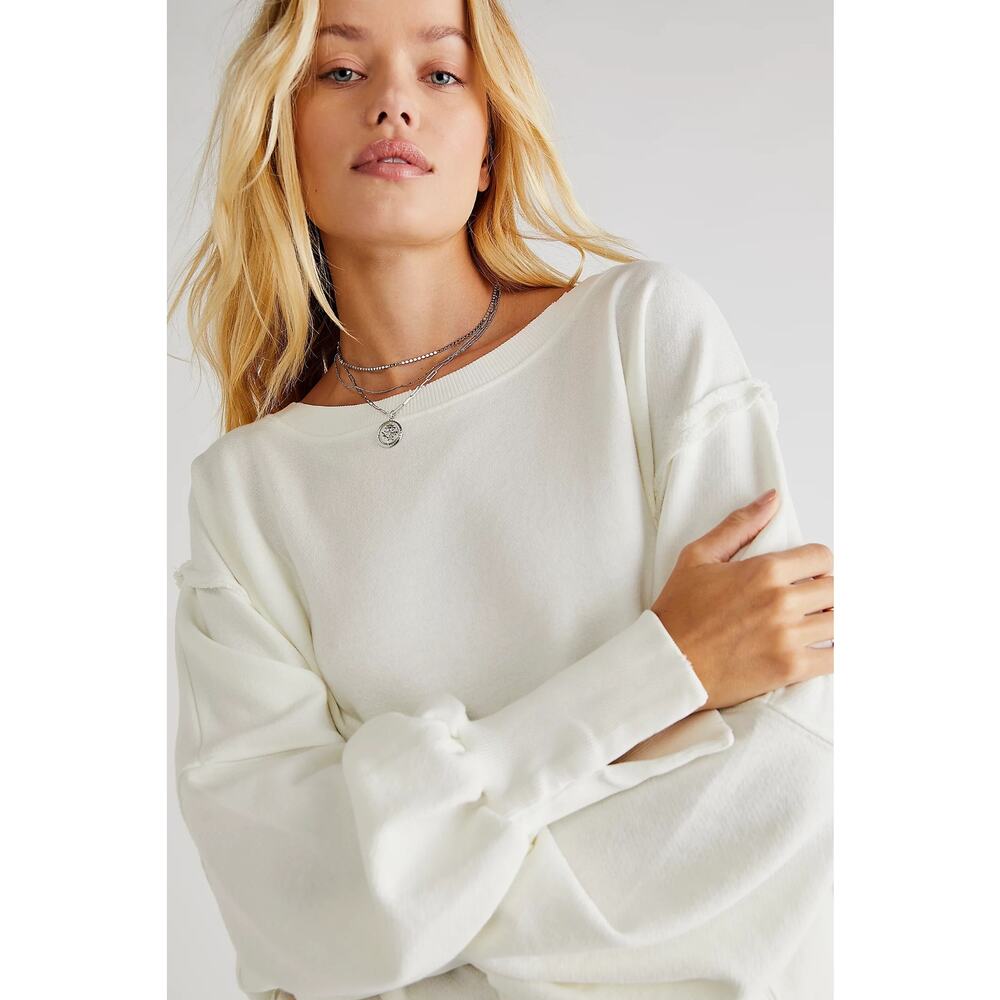 FREE PEOPLE NWT We The Free Camden Sweatshirt White Cream Boatneck Small - Picture 4 of 9